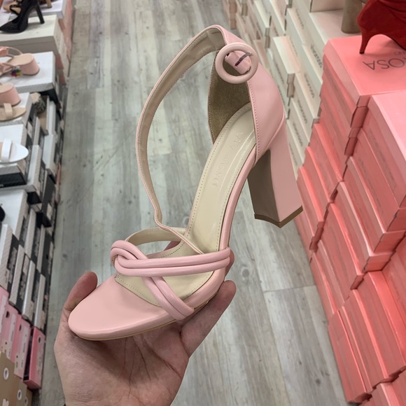 T-Strap Block Heeled Sandals Twist Detail in Pink Faux Leather - Picture 6 of 13